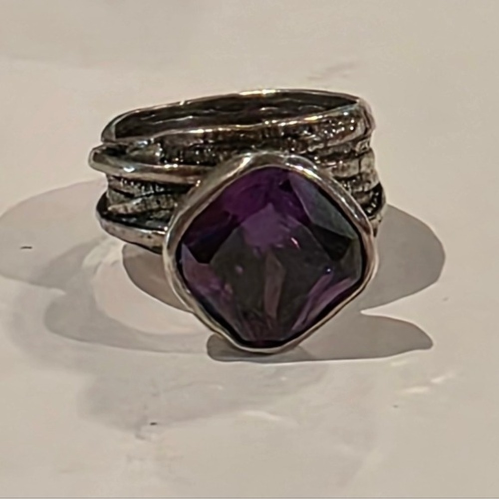 Silpada Sterling Silver Purple CZ "Gladiator" Glam Ring R2757 Size 7 - Picture 7 of 9